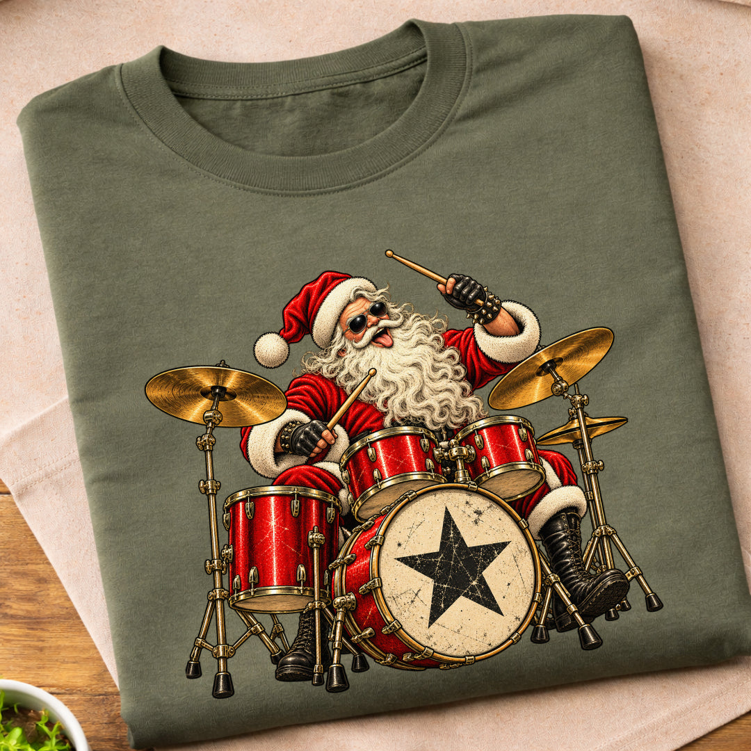 Santa Playing Drums T-Shirt