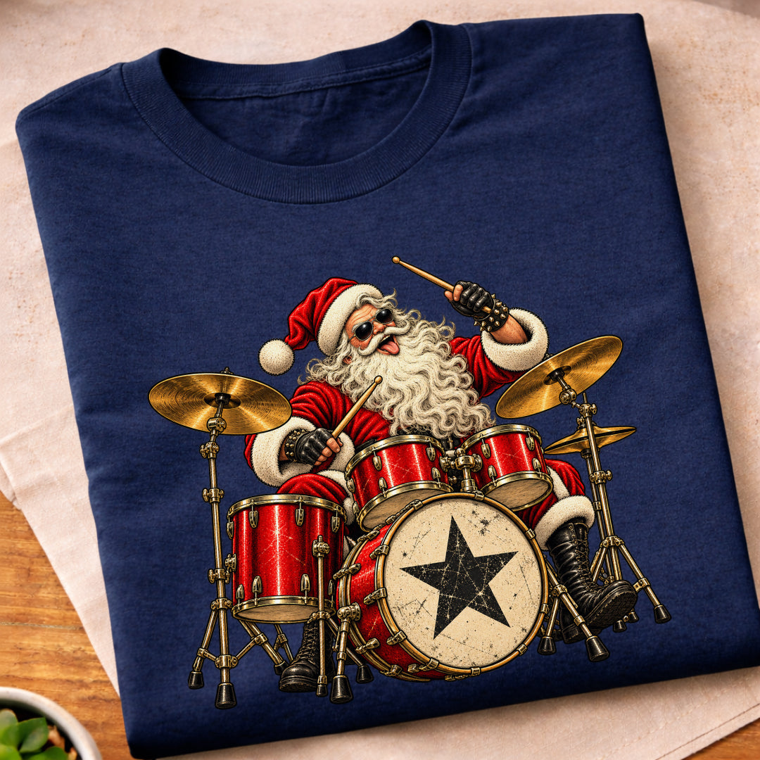 Santa Playing Drums T-Shirt