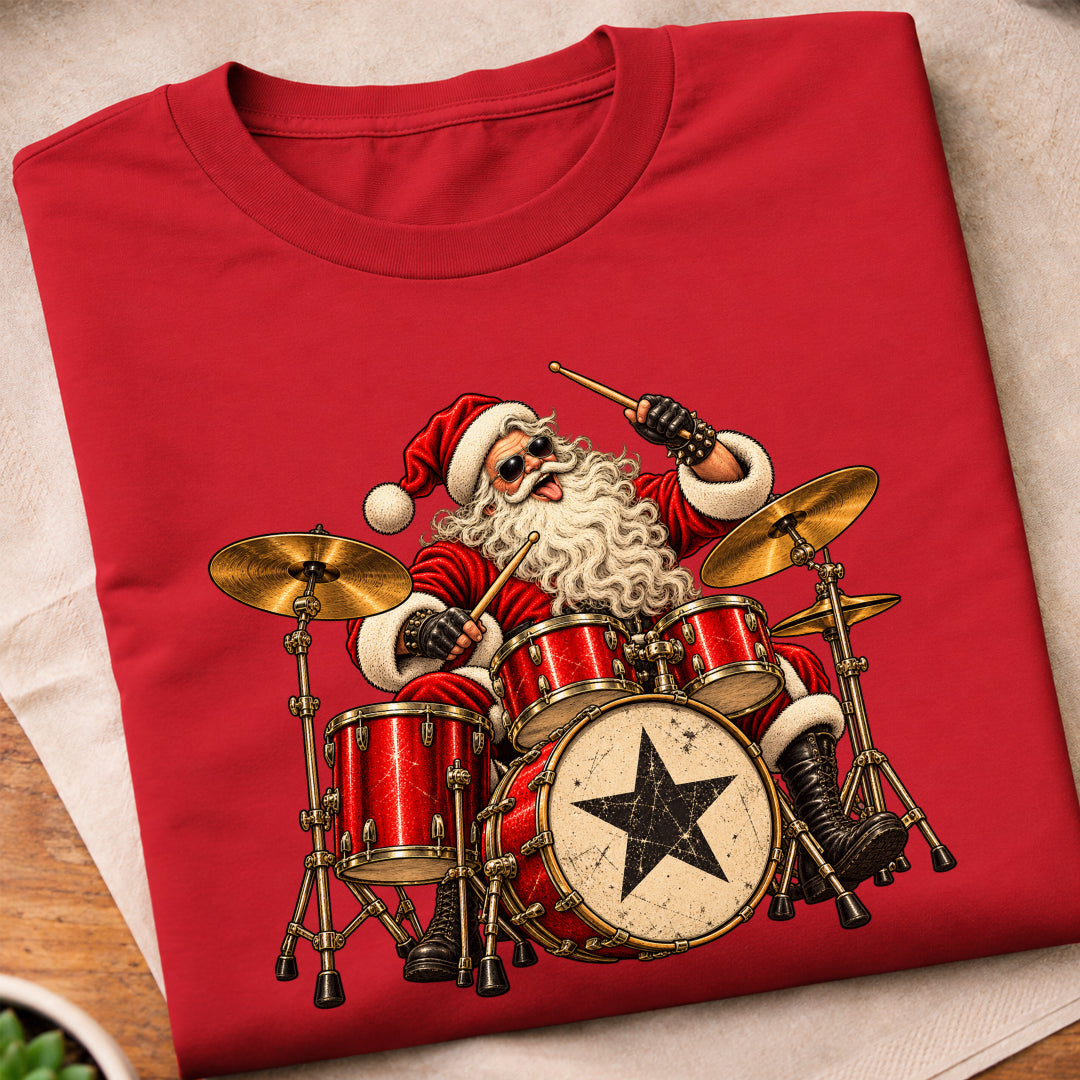 Santa Playing Drums T-Shirt