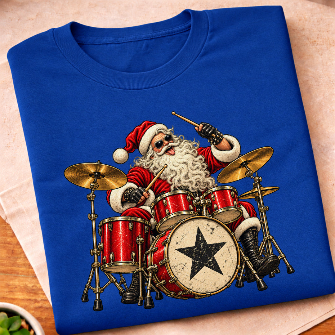 Santa Playing Drums T-Shirt