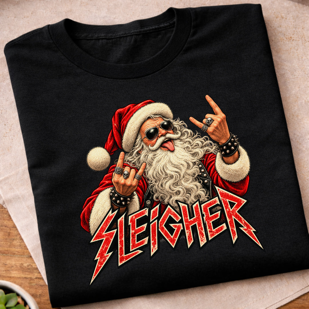 Santa Sleigher Rock Hand T-Shirt