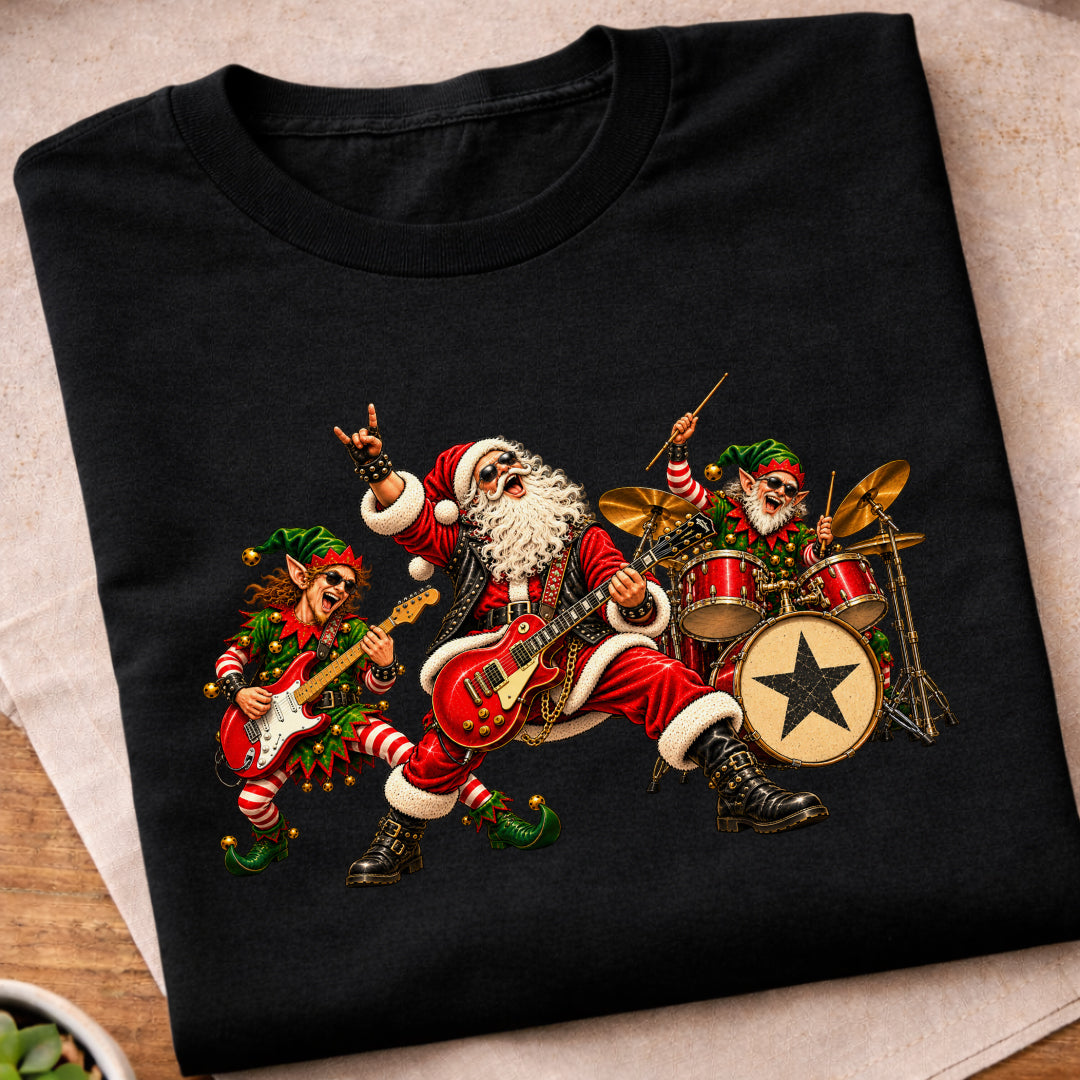 Santa Christmas Rock Band T-Shirt