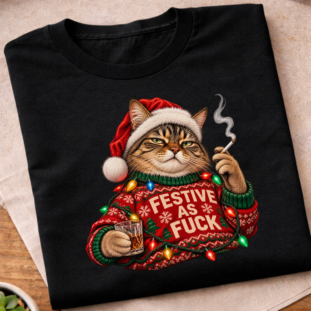 Festive Christmas Cat T-Shirt