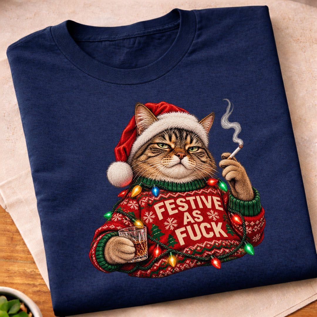 Festive Christmas Cat T-Shirt