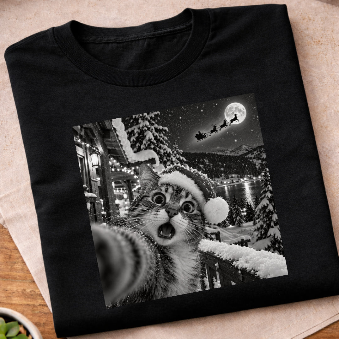 Christmas Cat Selfie T-Shirt