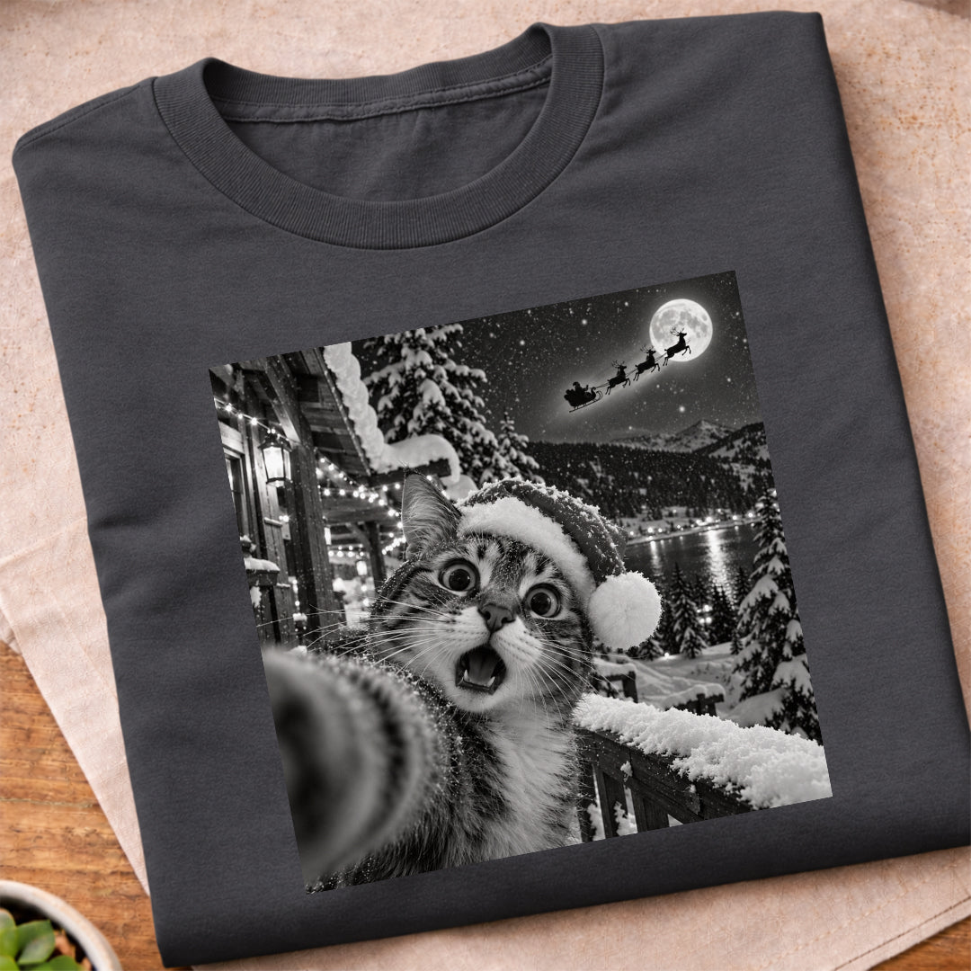 Christmas Cat Selfie T-Shirt