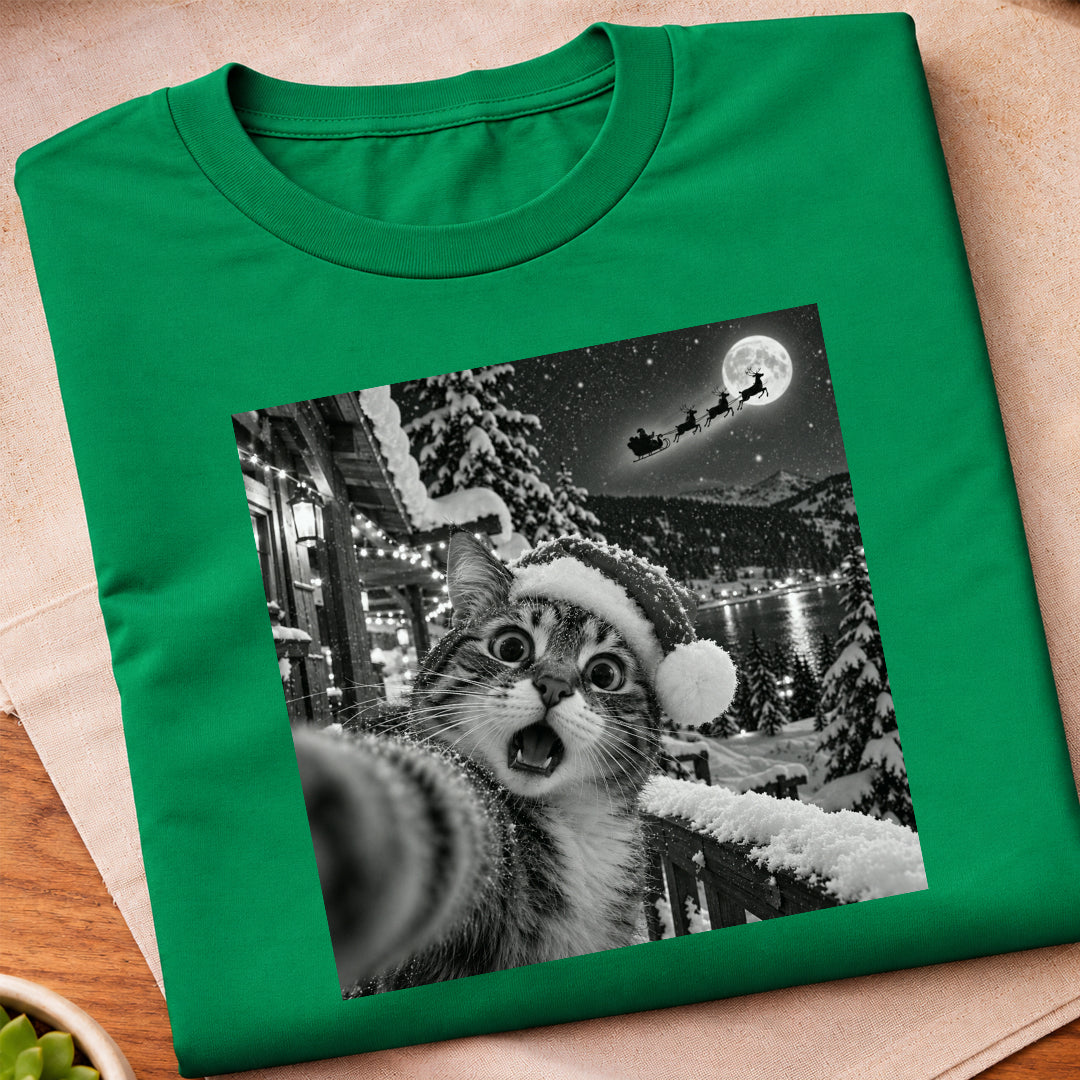 Christmas Cat Selfie T-Shirt