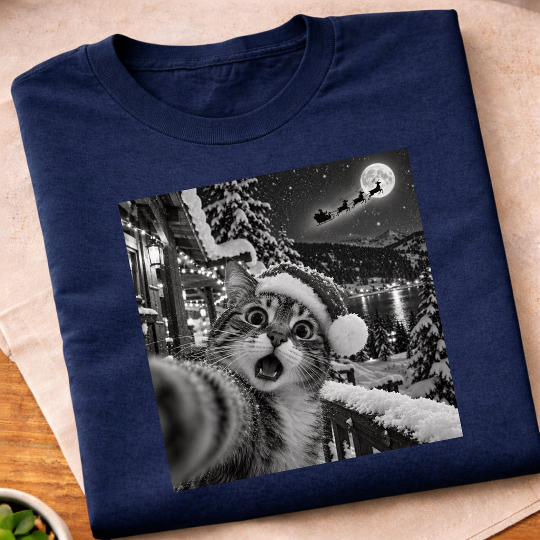 Christmas Cat Selfie T-Shirt