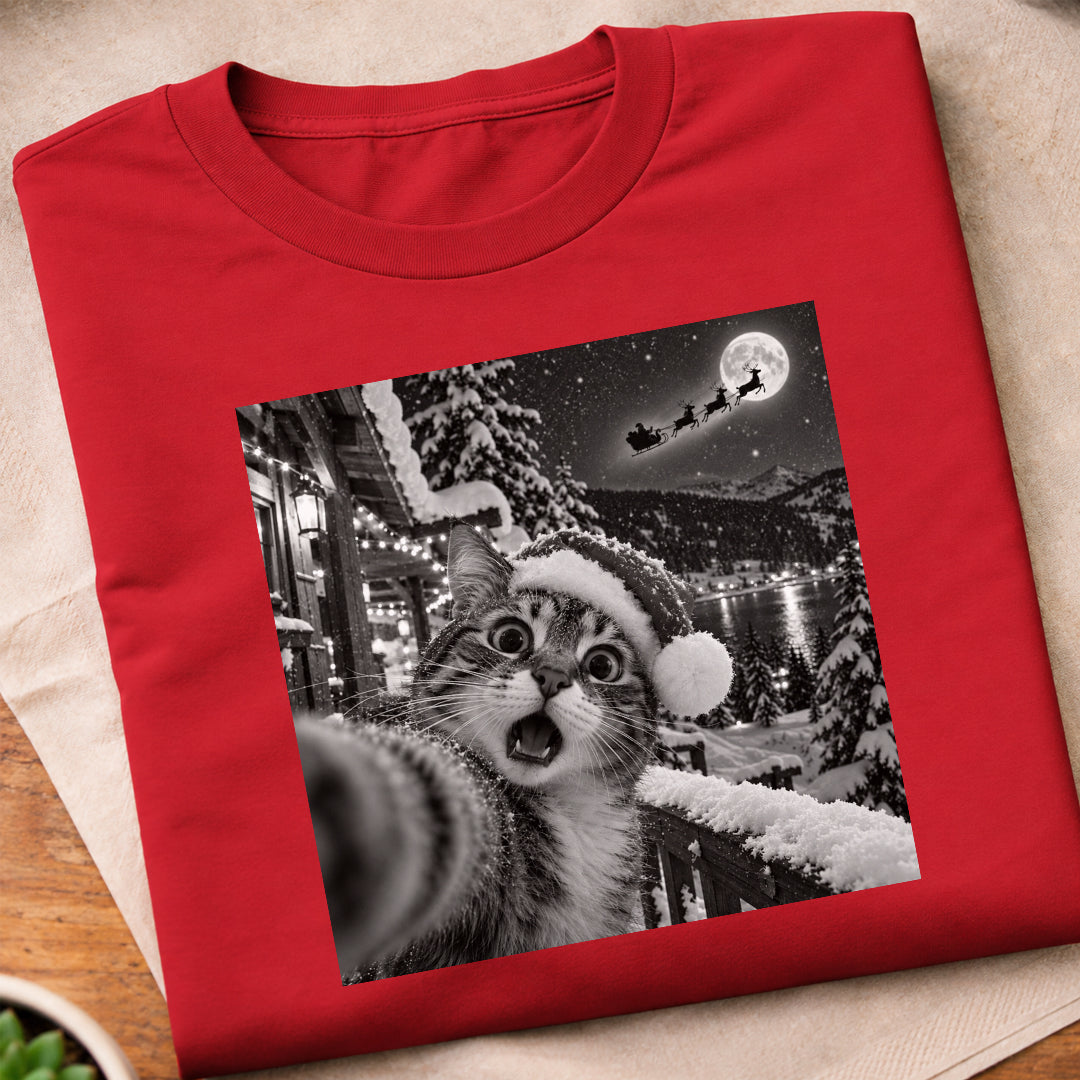 Christmas Cat Selfie T-Shirt