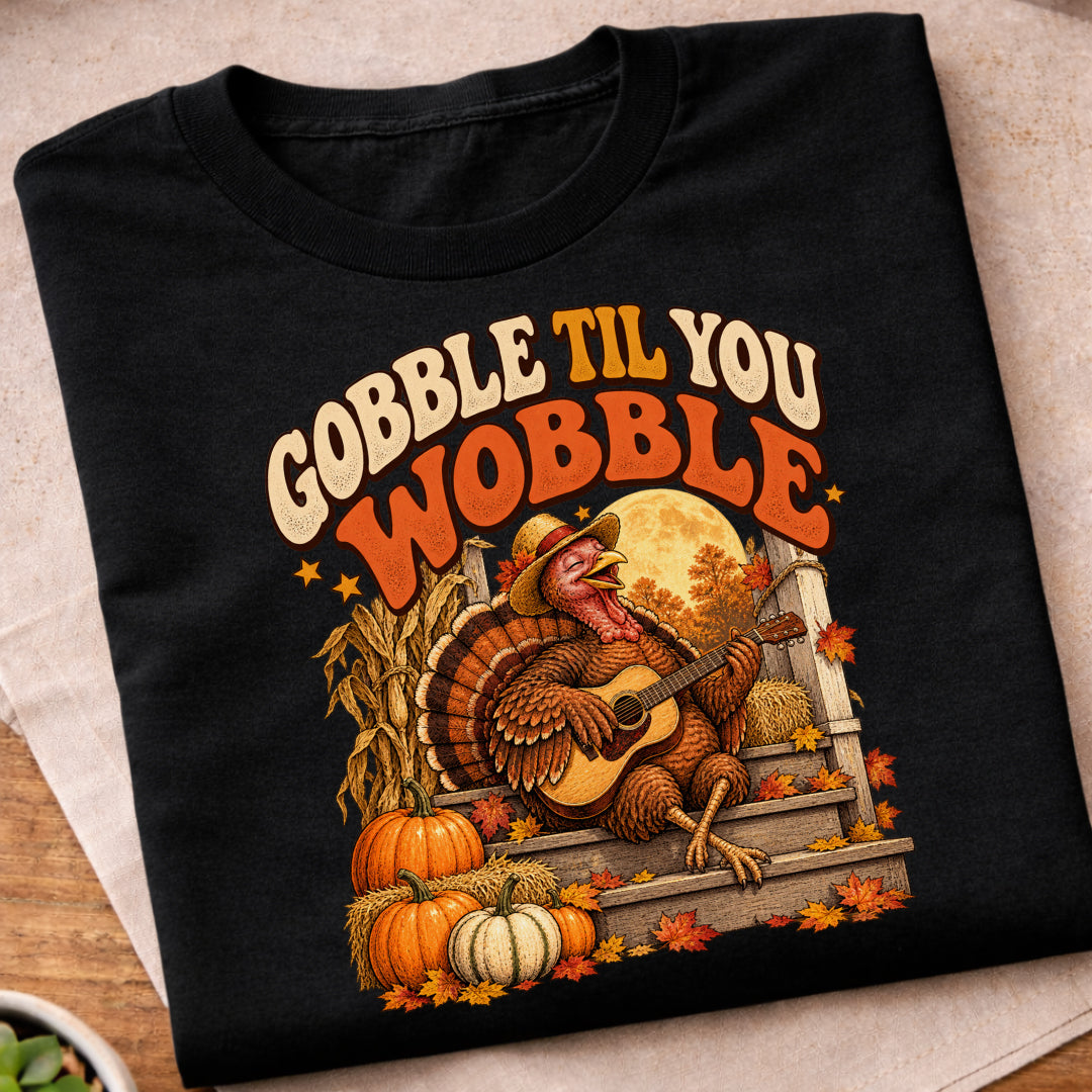 Gobble Til You Wobble Guitar Turkey T-Shirt