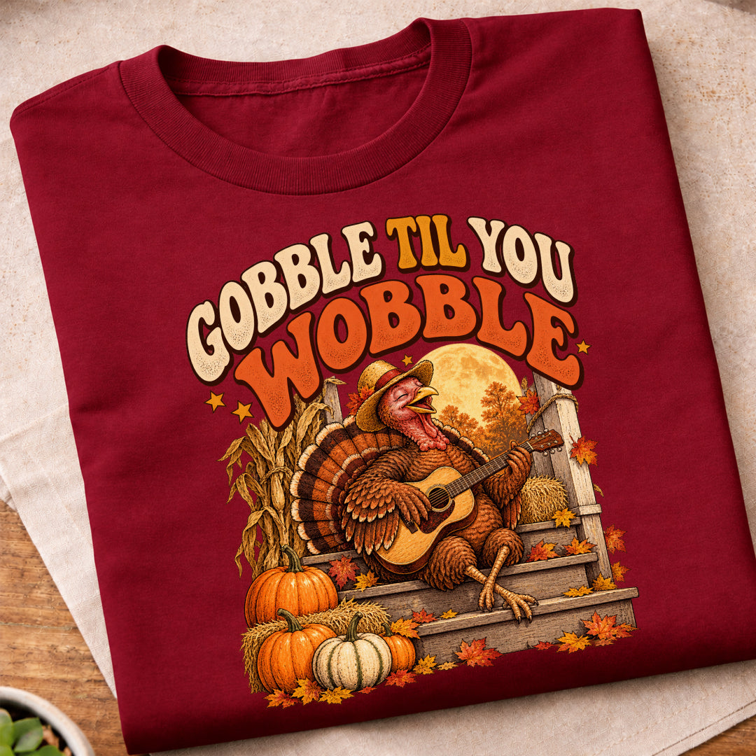Gobble Til You Wobble Guitar Turkey T-Shirt