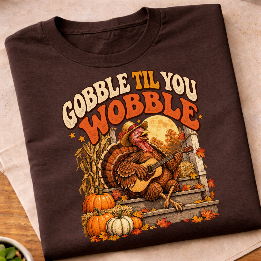 Gobble Til You Wobble Guitar Turkey T-Shirt