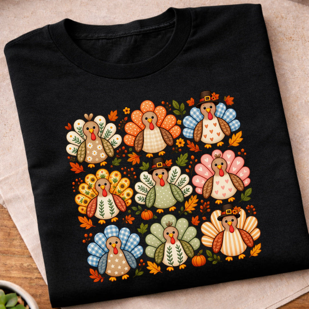 Colorful Thanksgiving Turkey Pattern T-Shirt