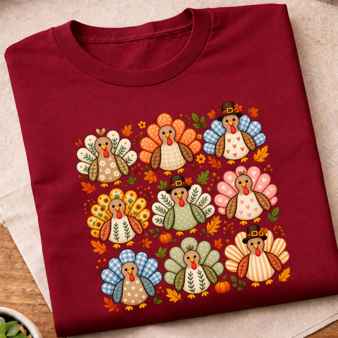 Colorful Thanksgiving Turkey Pattern T-Shirt