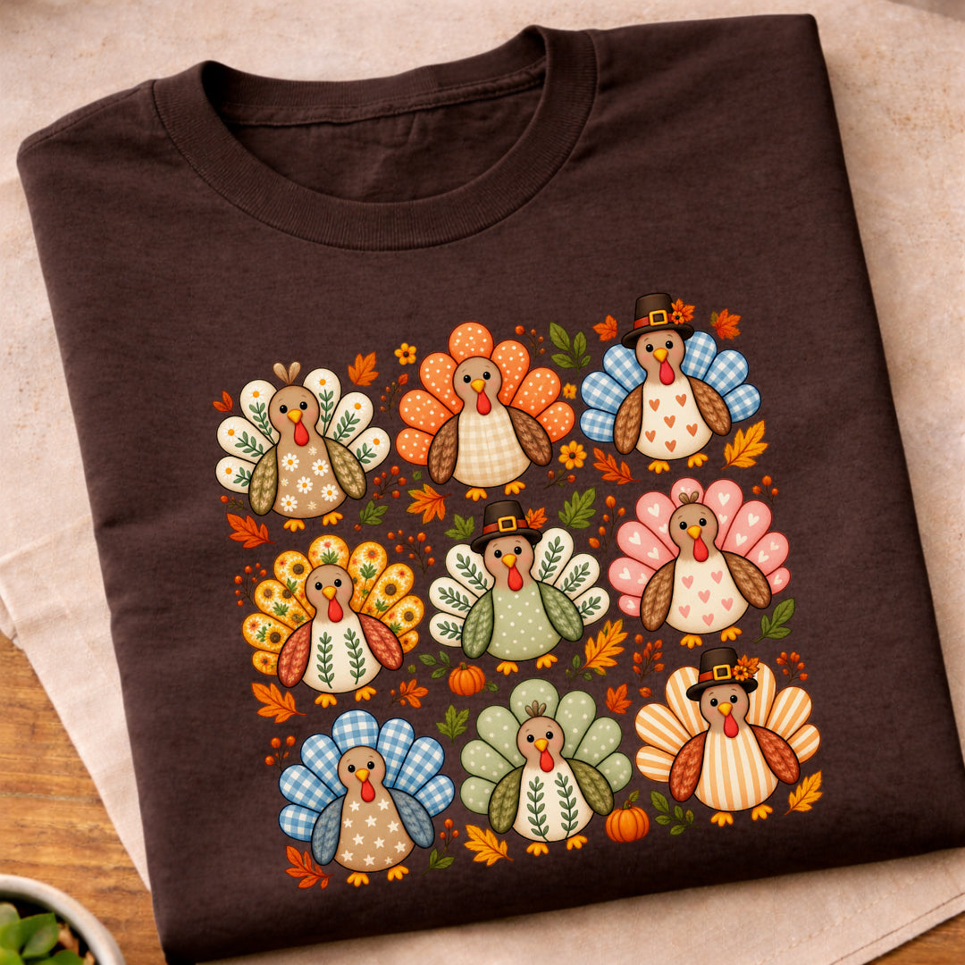 Colorful Thanksgiving Turkey Pattern T-Shirt
