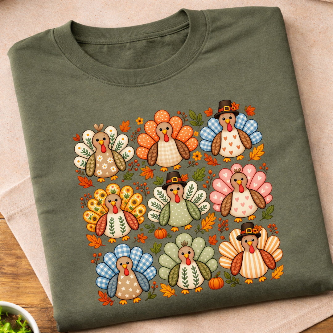 Colorful Thanksgiving Turkey Pattern T-Shirt