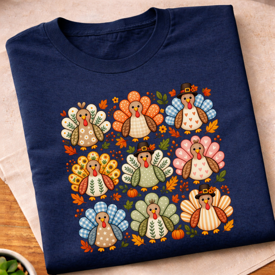Colorful Thanksgiving Turkey Pattern T-Shirt
