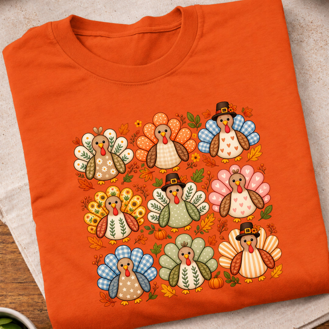 Colorful Thanksgiving Turkey Pattern T-Shirt