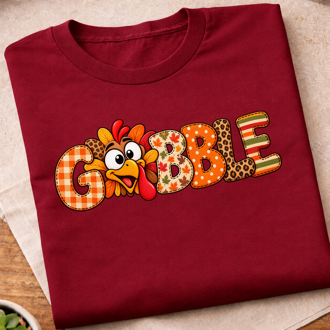 Gobble Fall Patchwork Lettering T-Shirt