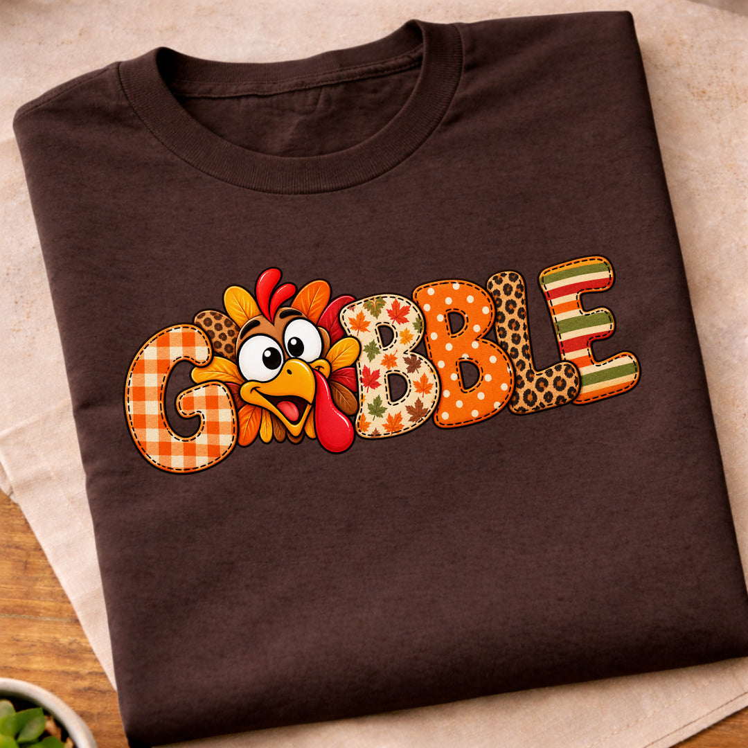 Gobble Fall Patchwork Lettering T-Shirt