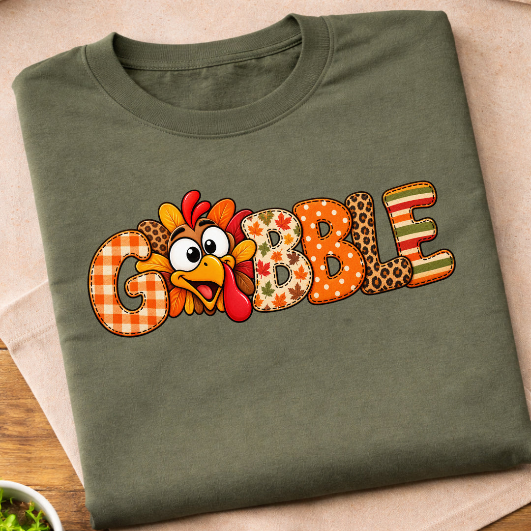 Gobble Fall Patchwork Lettering T-Shirt