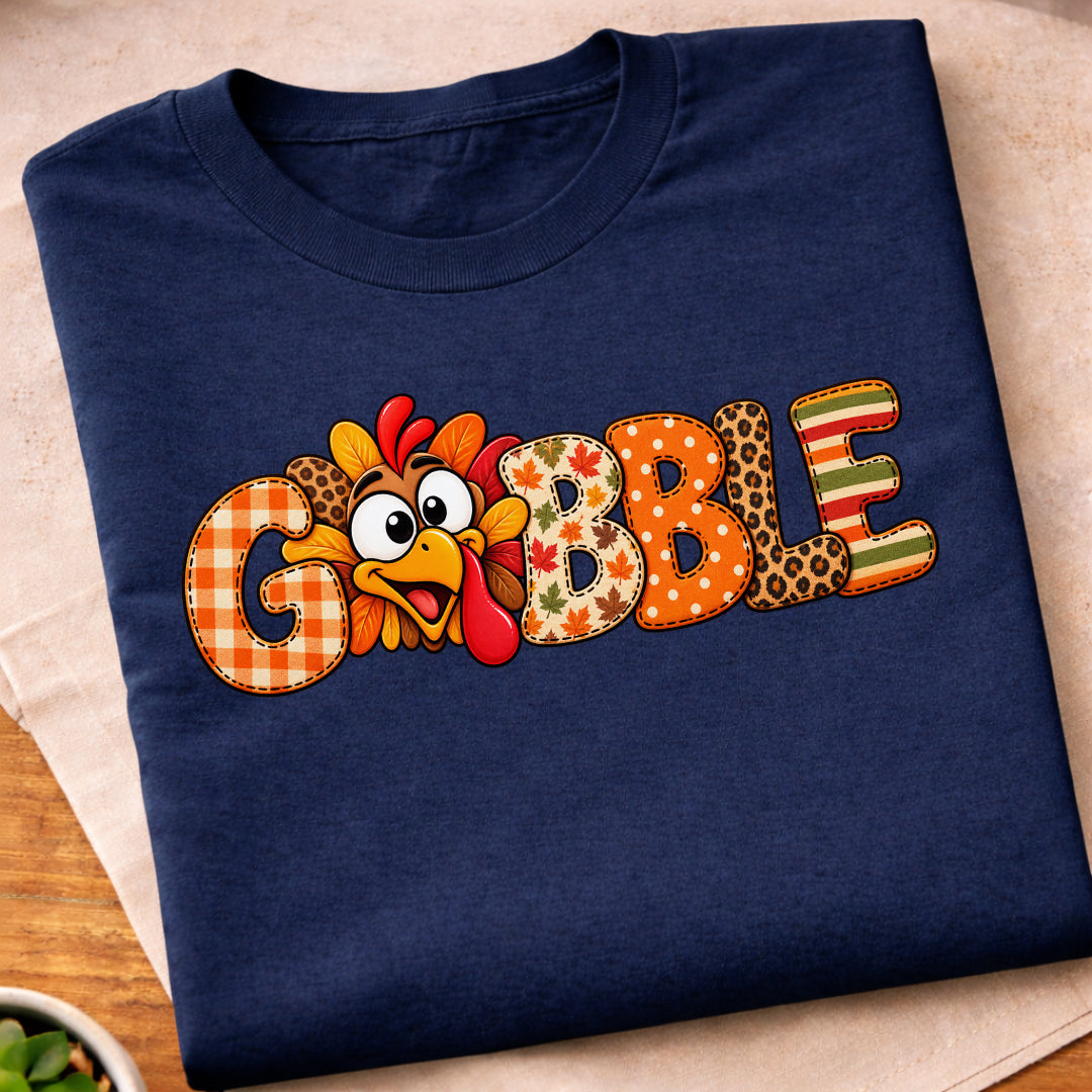 Gobble Fall Patchwork Lettering T-Shirt