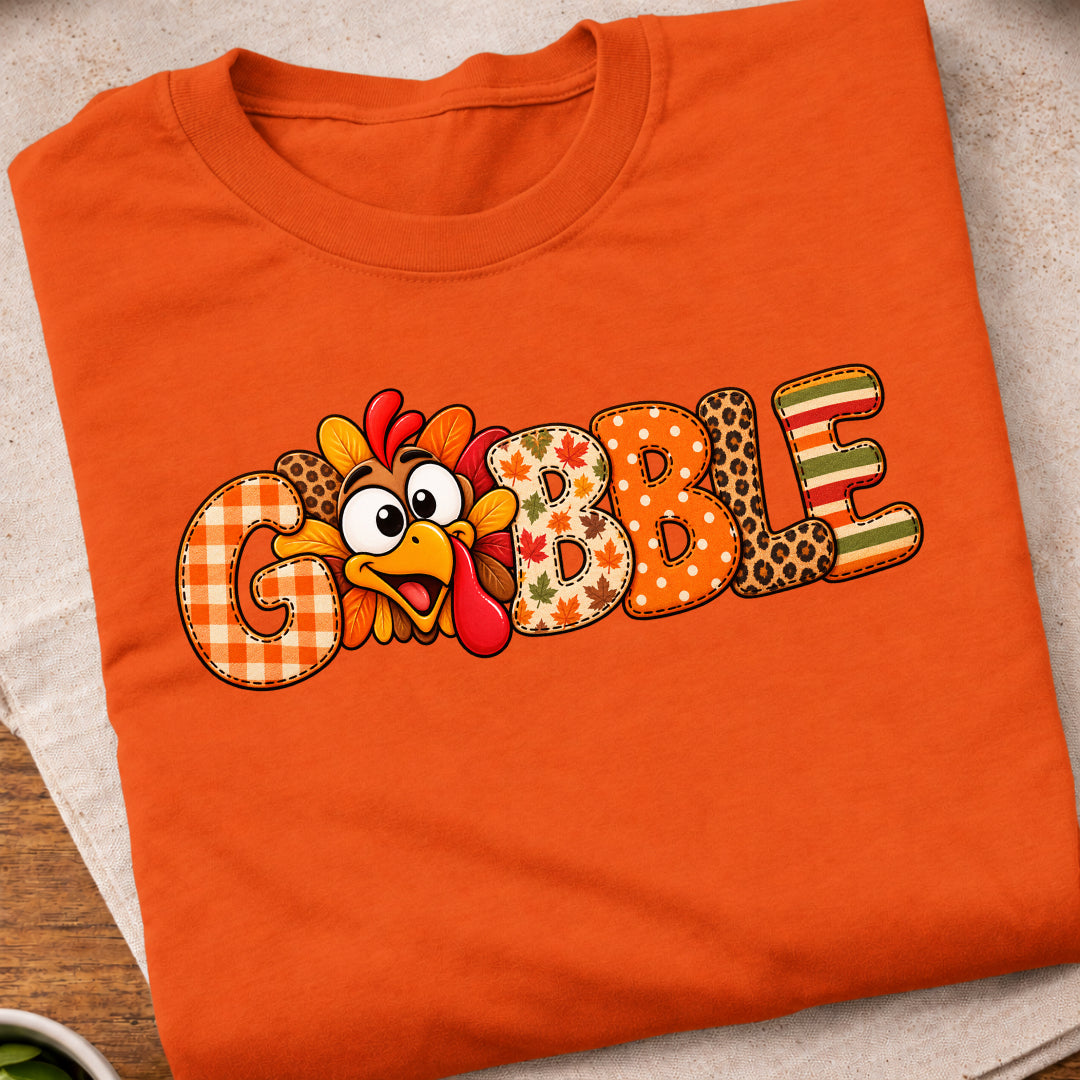 Gobble Fall Patchwork Lettering T-Shirt