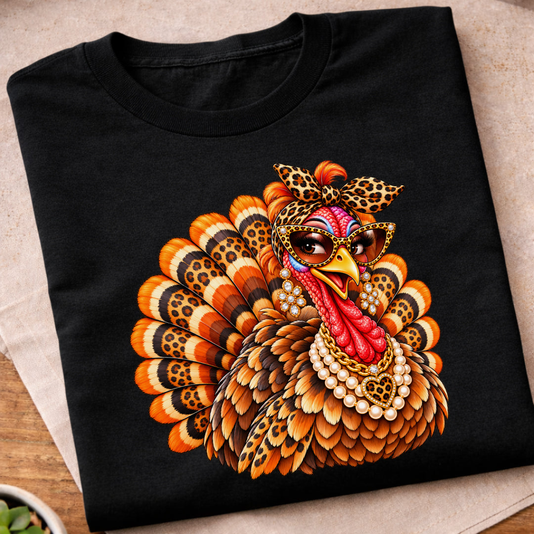 Leopard Print Glam Turkey T-Shirt