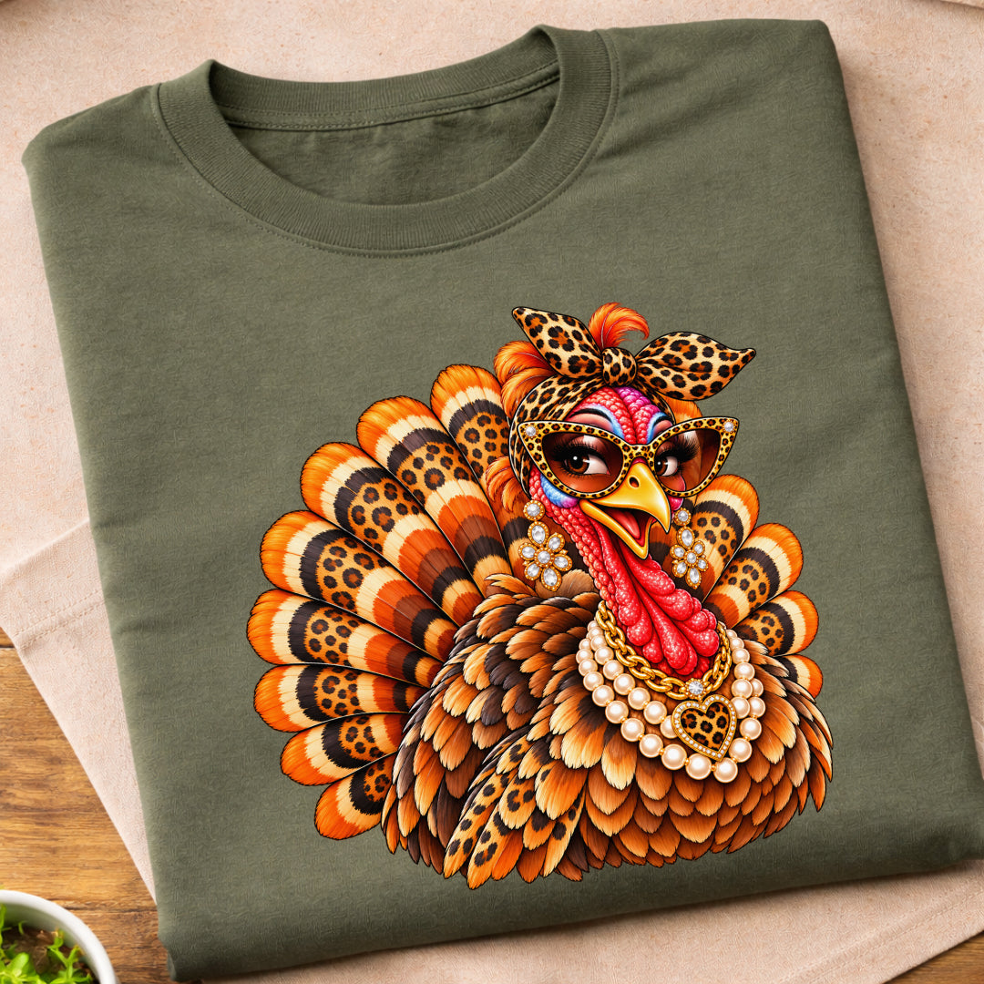 Leopard Print Glam Turkey T-Shirt
