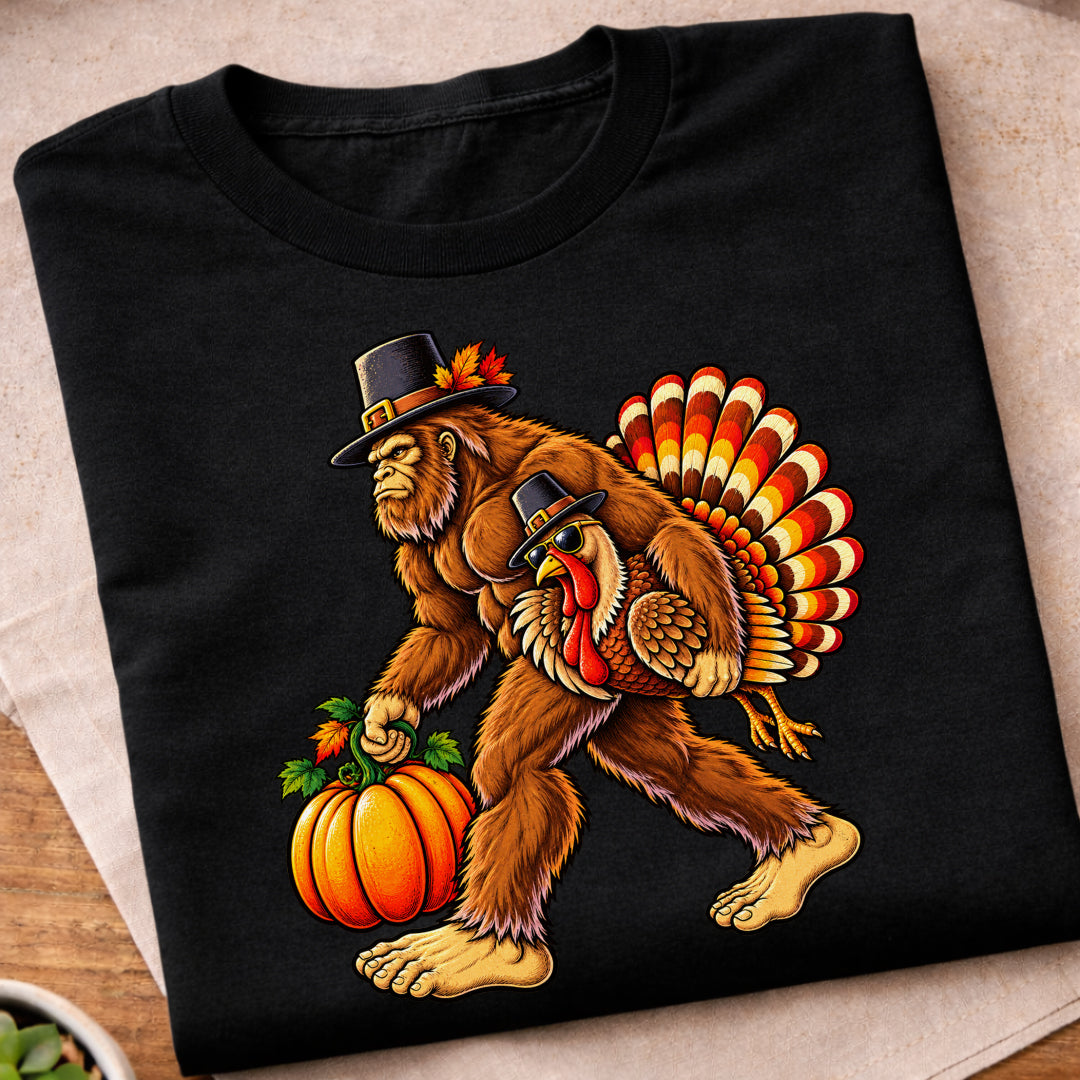Bigfoot Turkey Thanksgiving Pumpkin T-Shirt