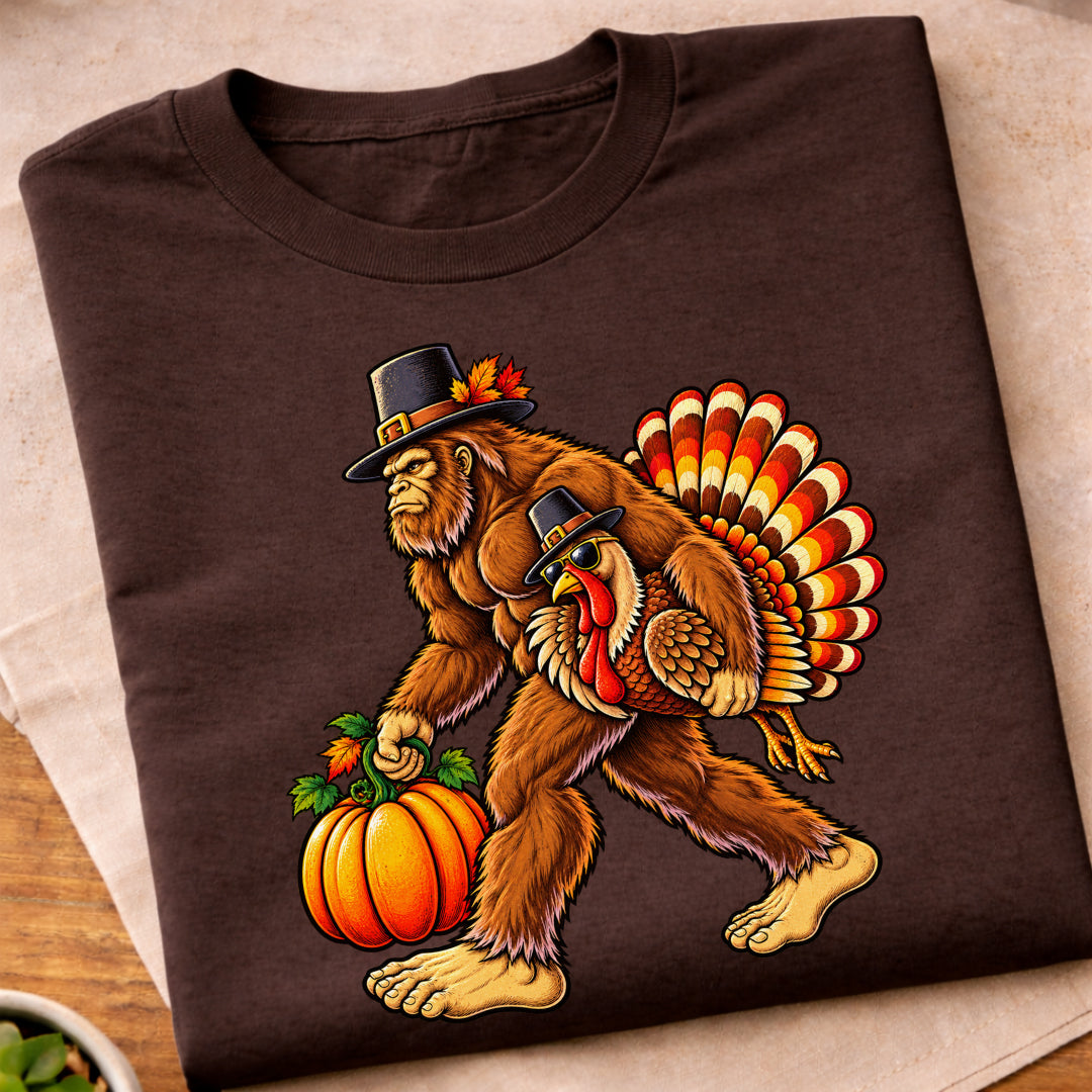 Bigfoot Turkey Thanksgiving Pumpkin T-Shirt