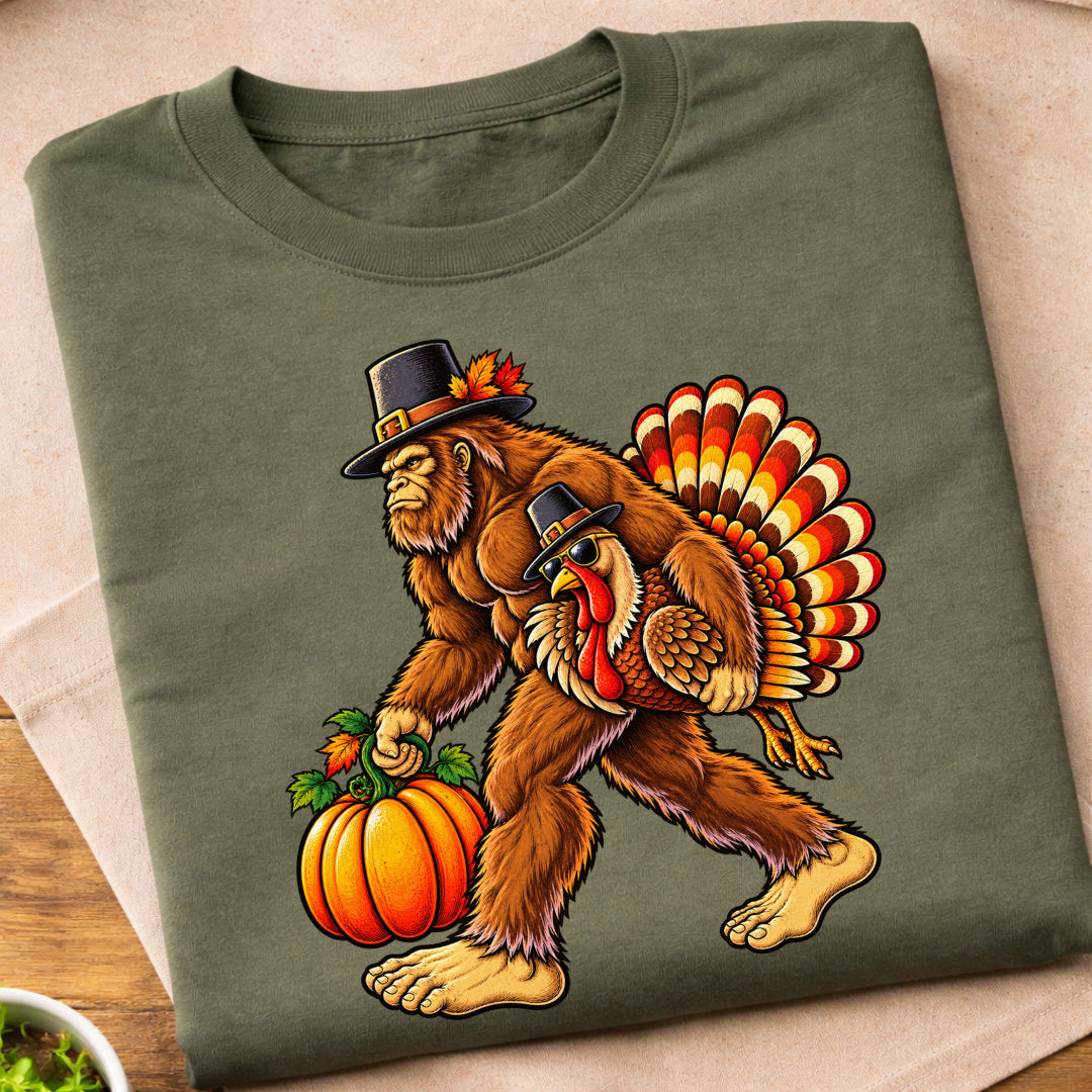 Bigfoot Turkey Thanksgiving Pumpkin T-Shirt