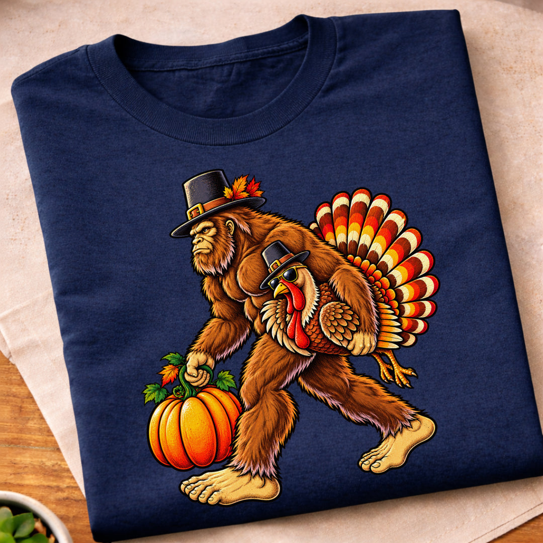 Bigfoot Turkey Thanksgiving Pumpkin T-Shirt