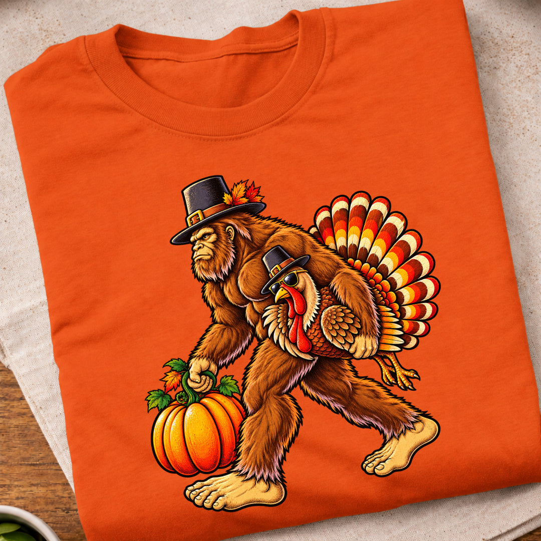 Bigfoot Turkey Thanksgiving Pumpkin T-Shirt