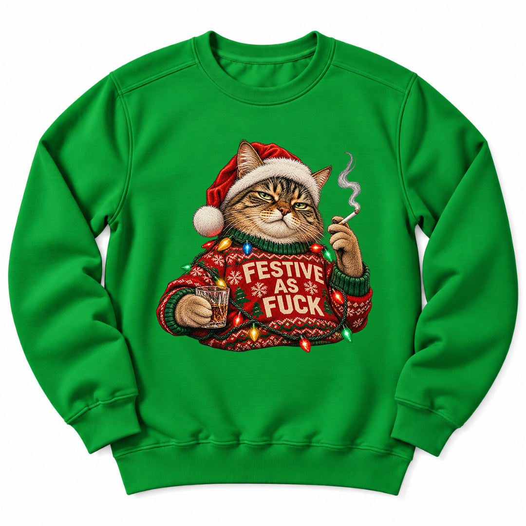 Festive As Fuck Christmas Cat Sweatshirt
