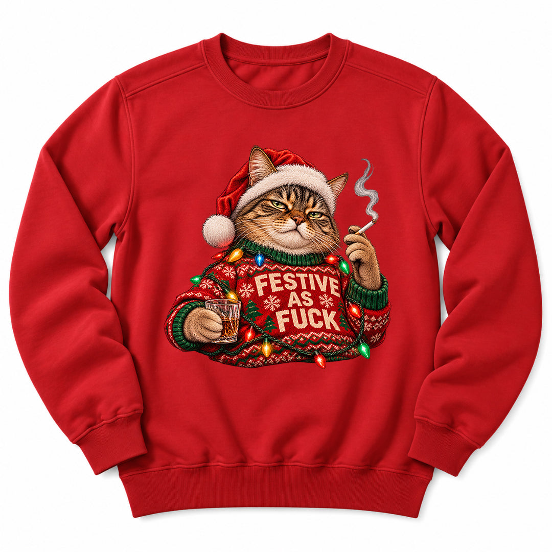 Festive As Fuck Christmas Cat Sweatshirt