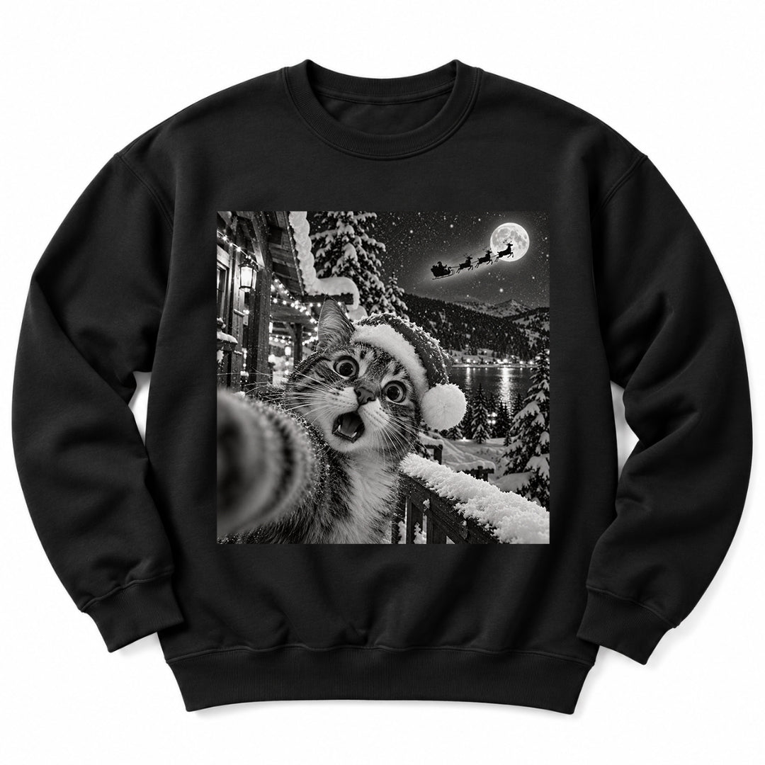 Christmas Cat Snow Selfie Sweatshirt