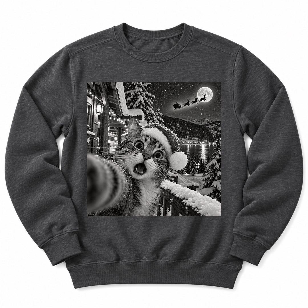 Christmas Cat Snow Selfie Sweatshirt