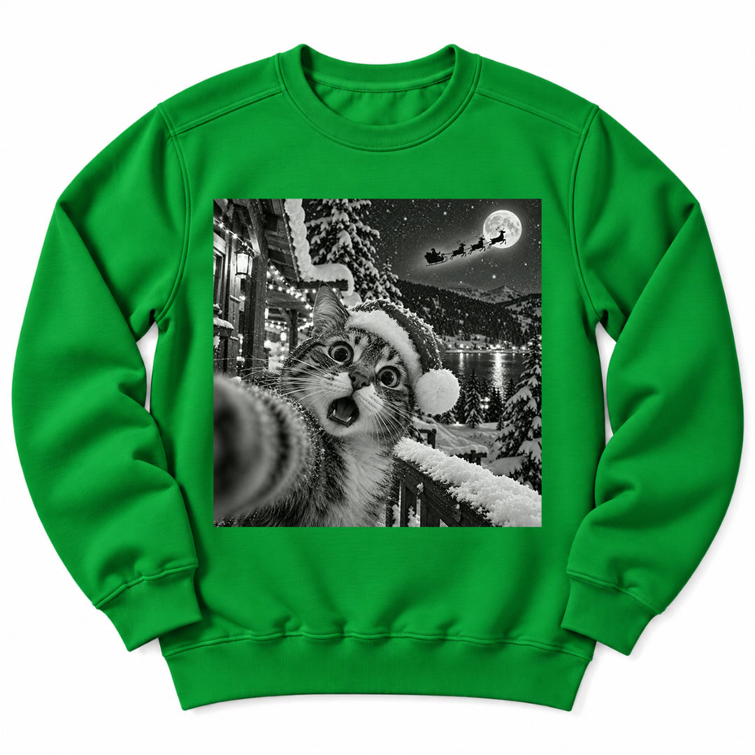Christmas Cat Snow Selfie Sweatshirt