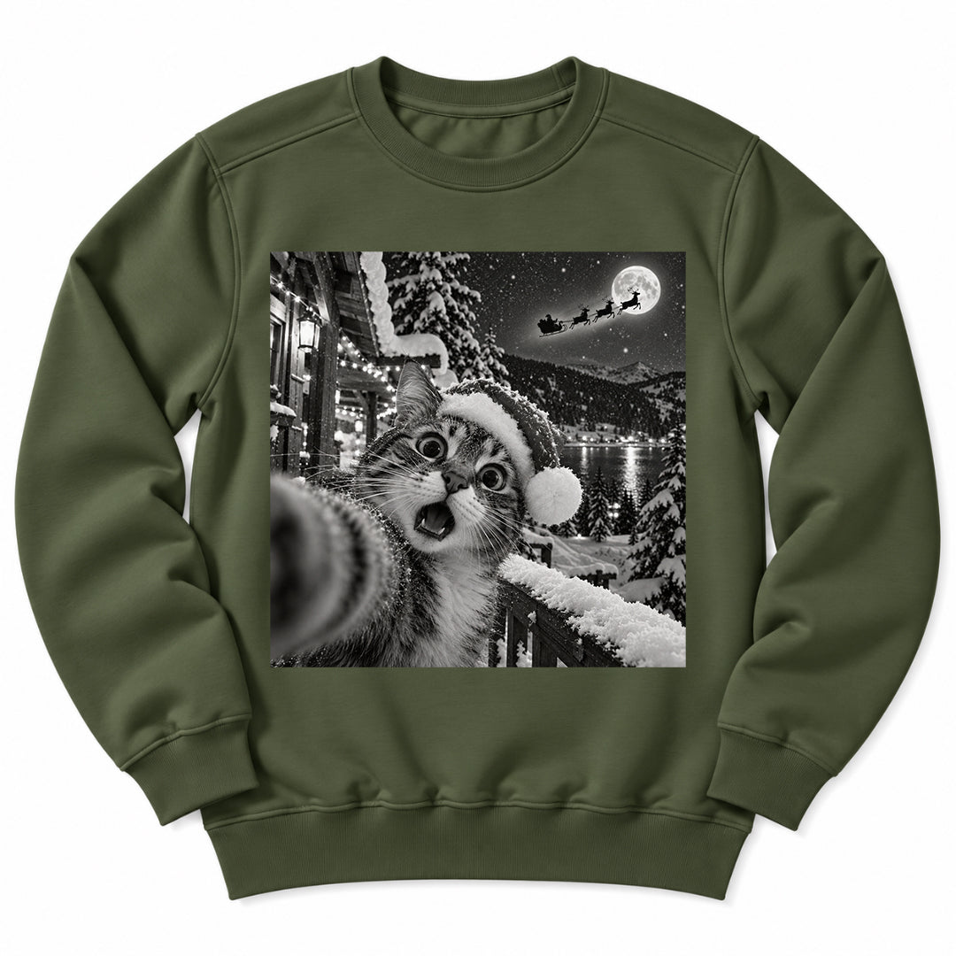 Christmas Cat Snow Selfie Sweatshirt