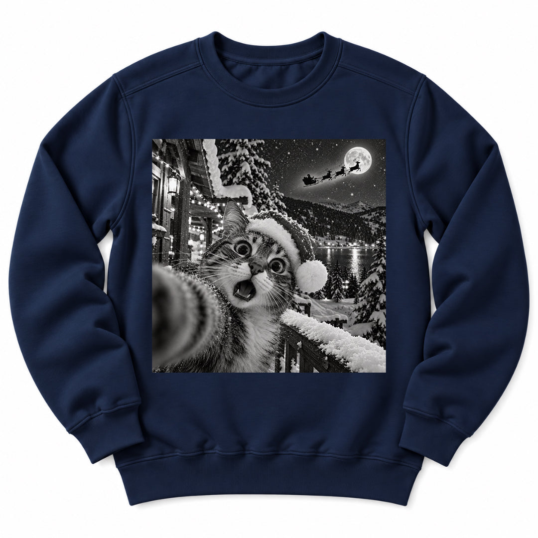 Christmas Cat Snow Selfie Sweatshirt