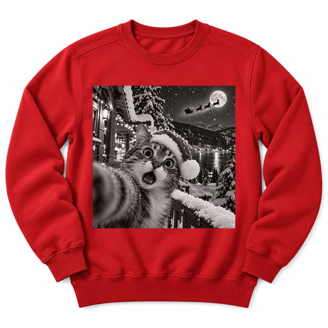 Christmas Cat Snow Selfie Sweatshirt