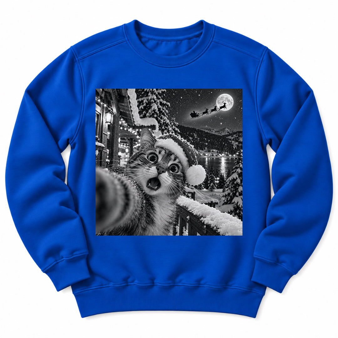Christmas Cat Snow Selfie Sweatshirt